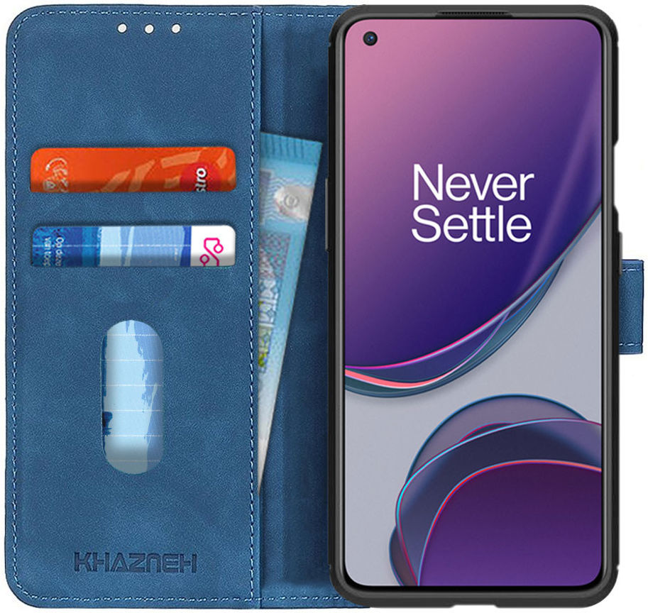 OnePlus 8T Hoesje Retro Wallet Book Case Blauw afbeelding 1