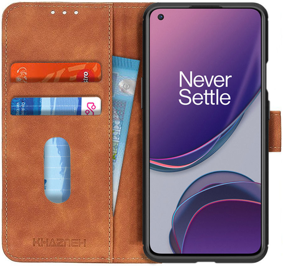 OnePlus 8T Hoesje Retro Wallet Book Case Bruin afbeelding 1