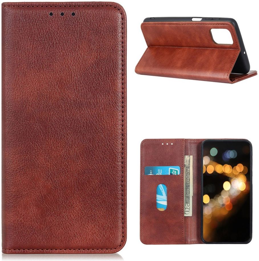 OnePlus 8T Book Case Hoesje Litchi Skin Wallet Bruin afbeelding 3