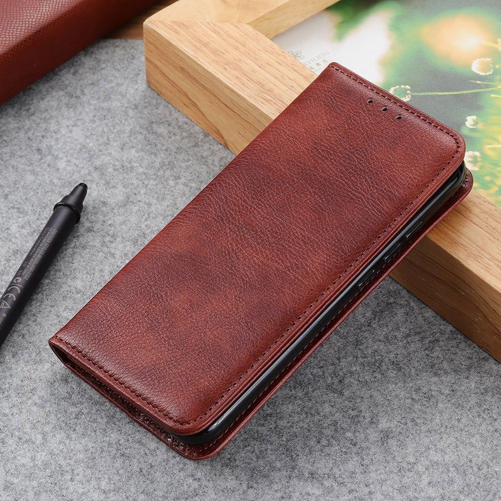 OnePlus 8T Book Case Hoesje Litchi Skin Wallet Bruin afbeelding 9