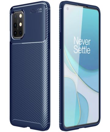 OnePlus 8T Back Cover Hoesje Siliconen Carbon Blauw Hoesjes