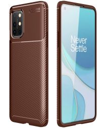 OnePlus 8T Back Cover Hoesje Siliconen Carbon Bruin
