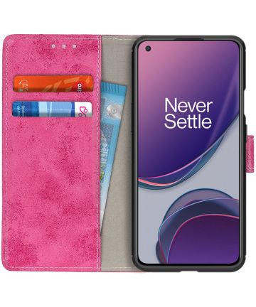 OnePlus 8T Book Case Hoesje Retro Wallet Roze Hoesjes