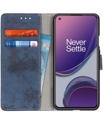 OnePlus 8T Book Case Hoesje Retro Wallet Blauw Hoesjes