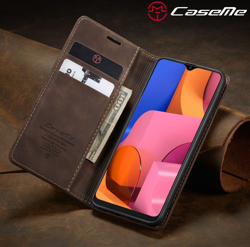 Samsung Galaxy A20s Portemonnee Stand Hoesje Kunstleer Coffee afbeelding 7