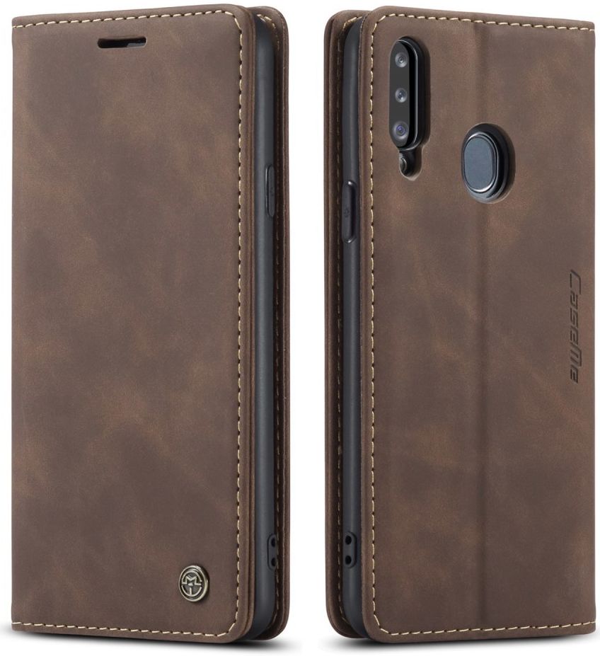 Samsung Galaxy A20s Portemonnee Stand Hoesje Kunstleer Coffee afbeelding 3