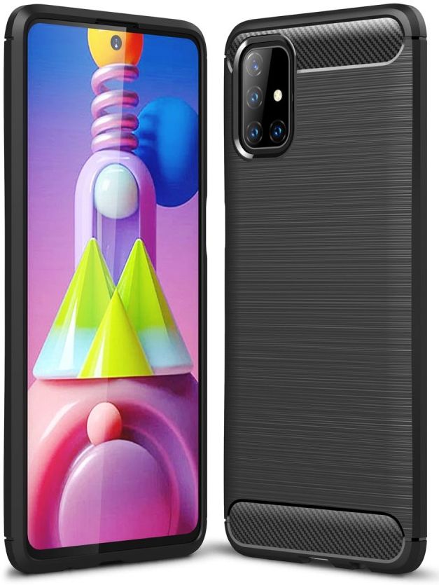 Samsung Galaxy M51 Hoesje Geborsteld TPU Carbon Fiber Zwart afbeelding 1