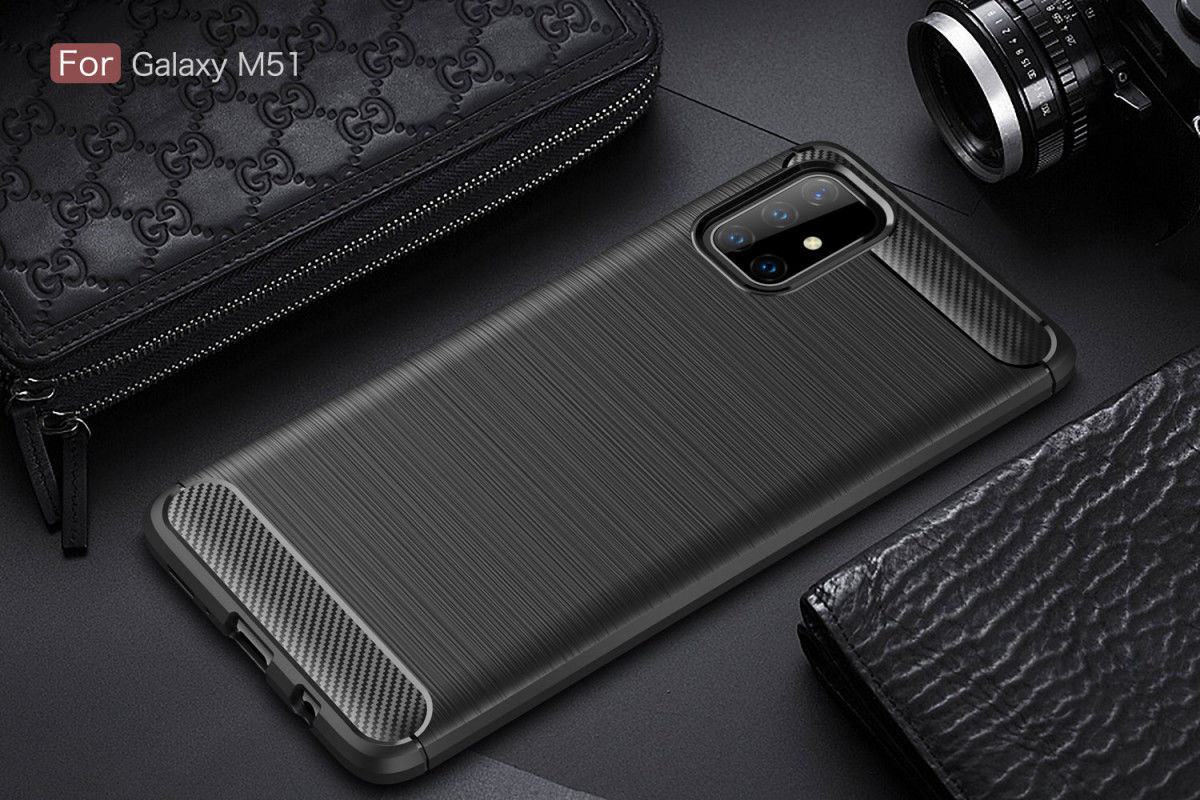 Samsung Galaxy M51 Hoesje Geborsteld TPU Carbon Fiber Zwart afbeelding 2