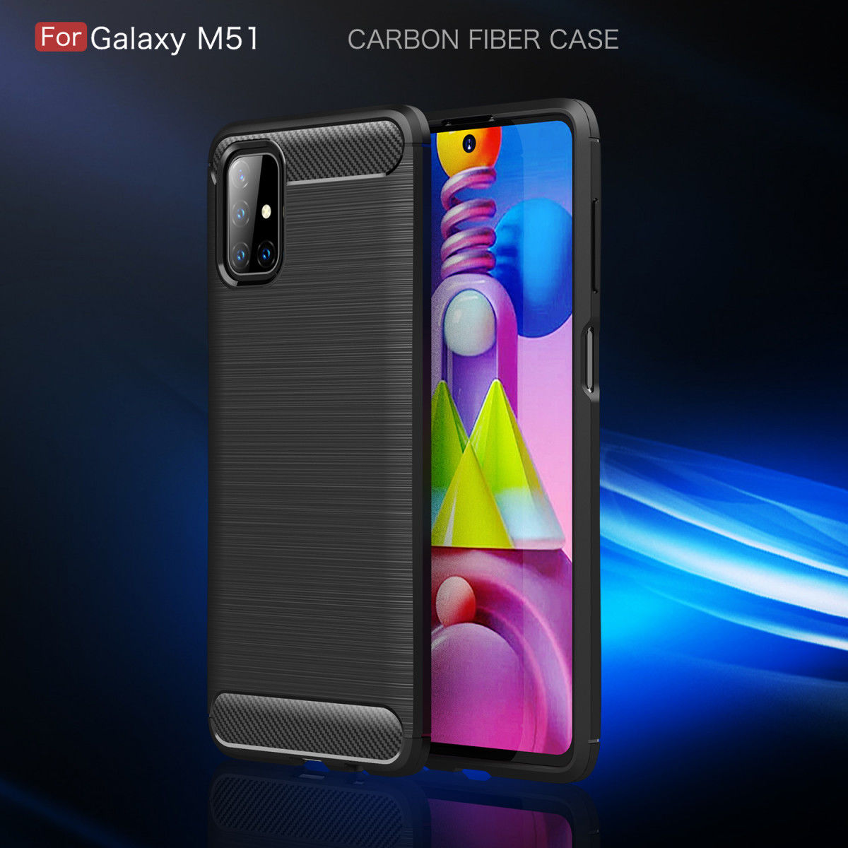 Samsung Galaxy M51 Hoesje Geborsteld TPU Carbon Fiber Zwart afbeelding 5