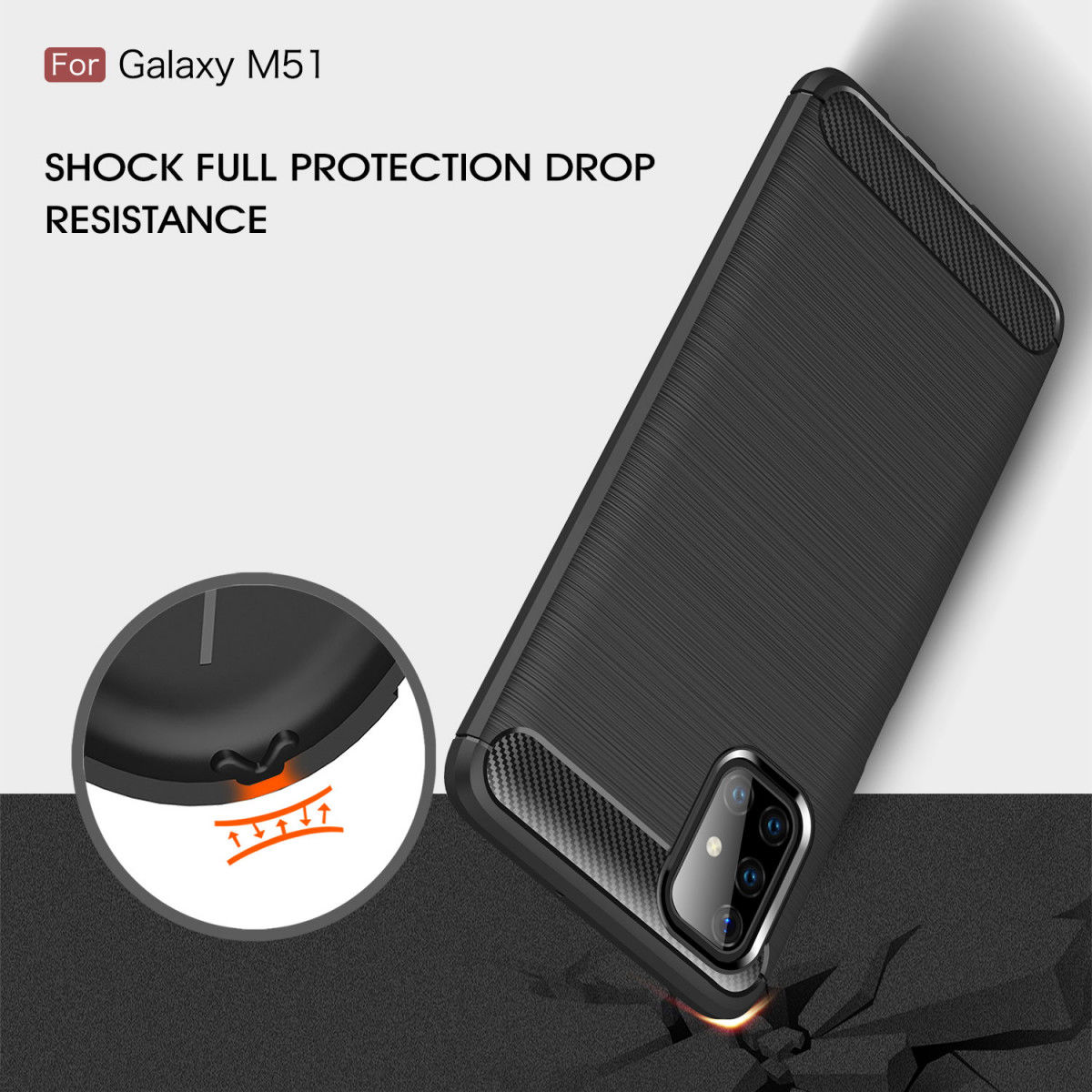 Samsung Galaxy M51 Hoesje Geborsteld TPU Carbon Fiber Zwart afbeelding 9