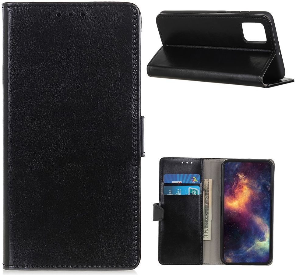 Motorola Moto G9 Plus Crazy Horse Portemonnee Stand Hoesje Zwart afbeelding 8