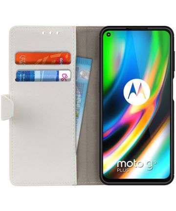 Motorola Moto G9 Plus Crazy Horse Portemonnee Stand Hoesje Wit Hoesjes
