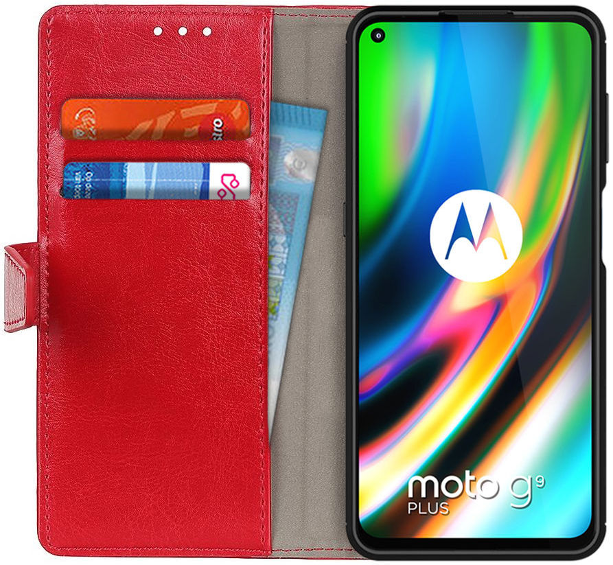 Motorola Moto G9 Plus Crazy Horse Portemonnee Stand Hoesje Rood afbeelding 1