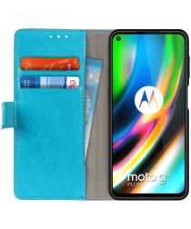 Motorola Moto G9 Plus Crazy Horse Portemonnee Stand Hoesje Blauw