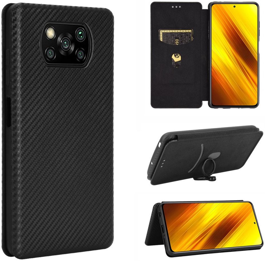 Xiaomi Poco X3 / X3 Pro Hoesje Carbon Fiber Book Case Zwart afbeelding 5