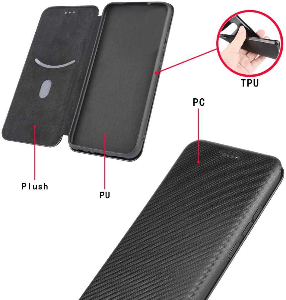 Xiaomi Poco X3 / X3 Pro Hoesje Carbon Fiber Book Case Zwart afbeelding 7