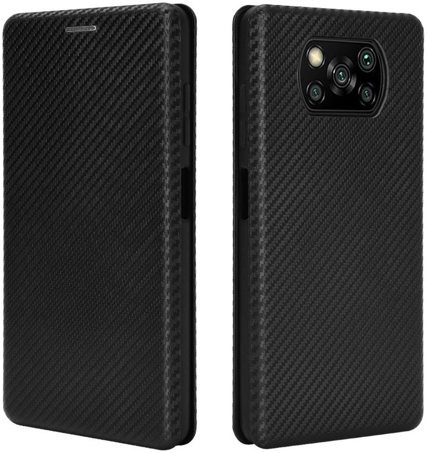 Xiaomi Poco X3 / X3 Pro Hoesje Carbon Fiber Book Case Zwart afbeelding 3