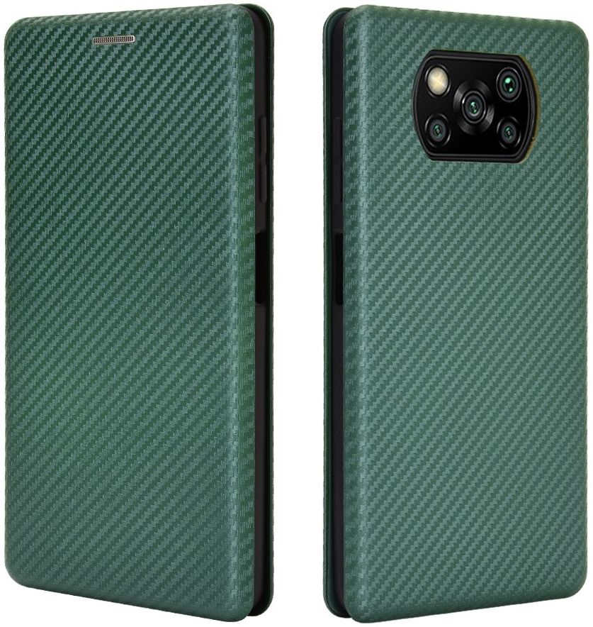 Xiaomi Poco X3 / X3 Pro Hoesje Carbon Fiber Book Case Groen afbeelding 5