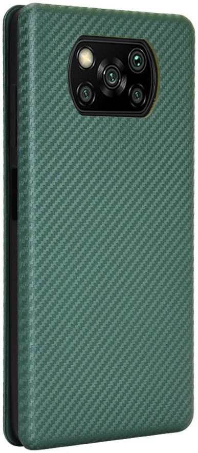 Xiaomi Poco X3 / X3 Pro Hoesje Carbon Fiber Book Case Groen afbeelding 2