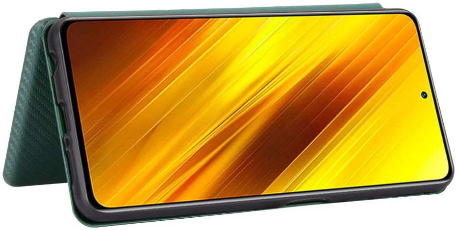 Xiaomi Poco X3 / X3 Pro Hoesje Carbon Fiber Book Case Groen afbeelding 3