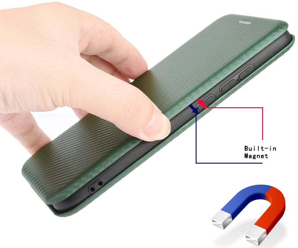 Xiaomi Poco X3 / X3 Pro Hoesje Carbon Fiber Book Case Groen afbeelding 9