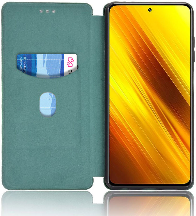 Xiaomi Poco X3 / X3 Pro Hoesje Carbon Fiber Book Case Groen afbeelding 1