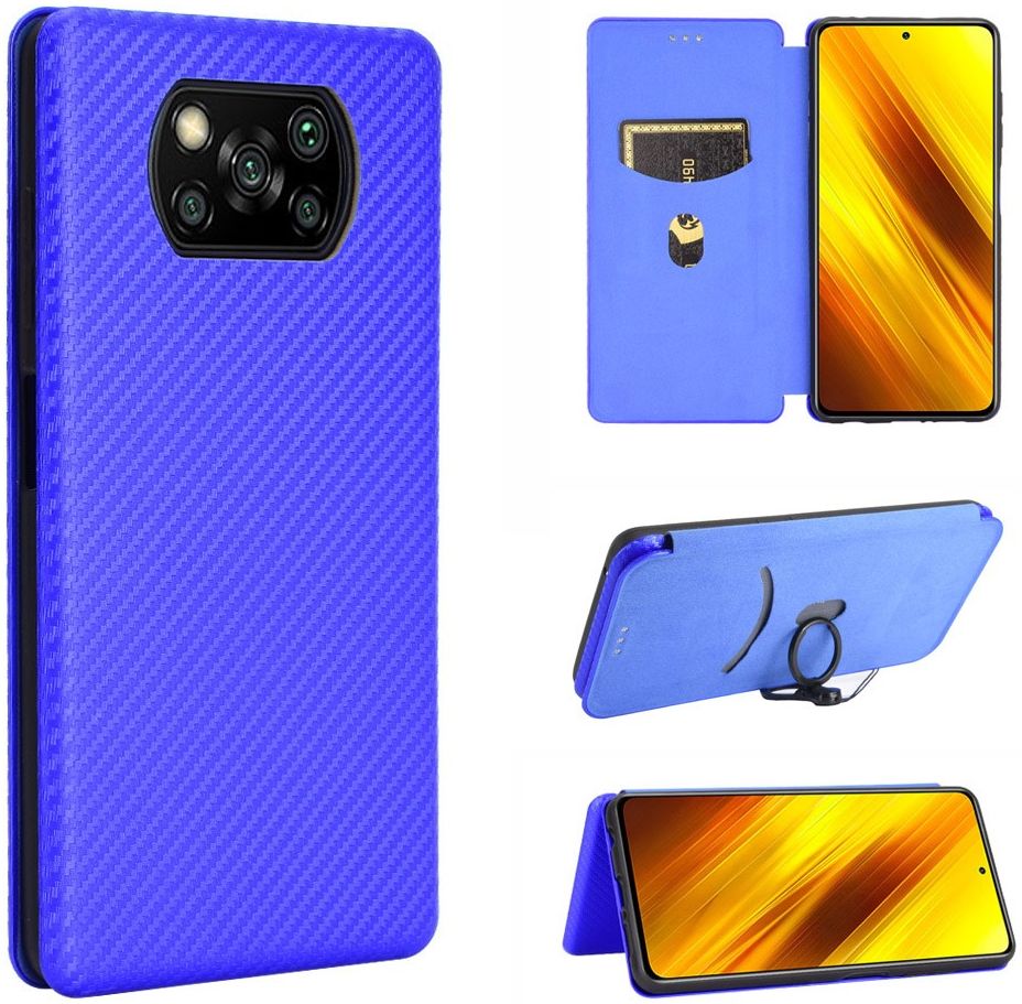 Xiaomi Poco X3 / X3 Pro Hoesje Carbon Fiber Book Case Blauw afbeelding 4