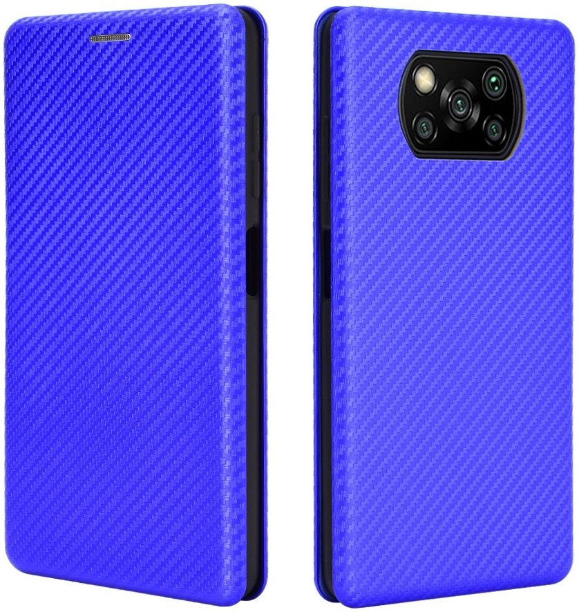 Xiaomi Poco X3 / X3 Pro Hoesje Carbon Fiber Book Case Blauw afbeelding 7