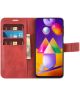 Samsung Galaxy M31s Hoesje Retro Wallet Book Case Kunst Leer Rood