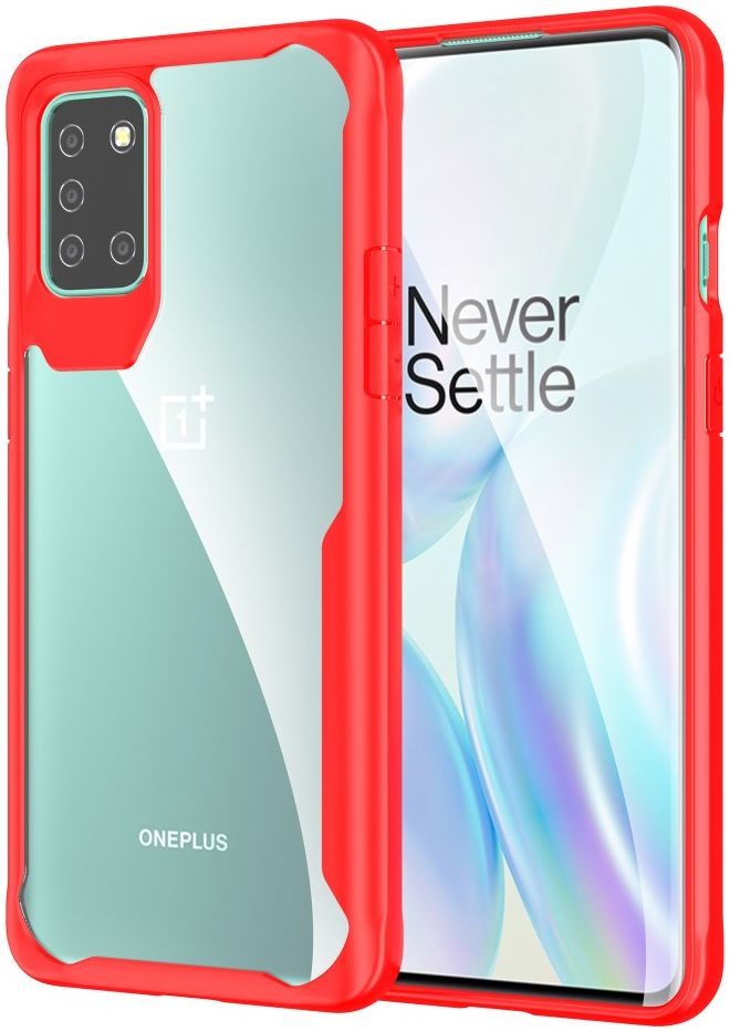 OnePlus 8T Back Cover Hoesje Hybride Shockproof Transparant Rood afbeelding 1