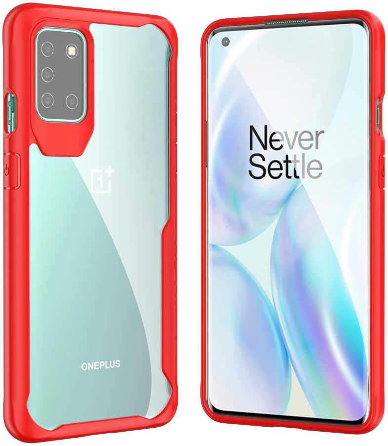 OnePlus 8T Back Cover Hoesje Hybride Shockproof Transparant Rood afbeelding 5