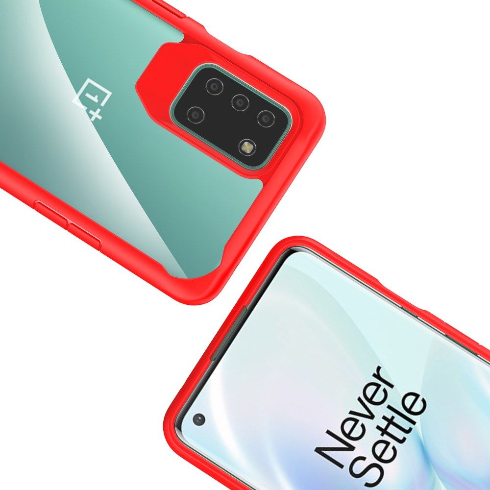 OnePlus 8T Back Cover Hoesje Hybride Shockproof Transparant Rood afbeelding 6