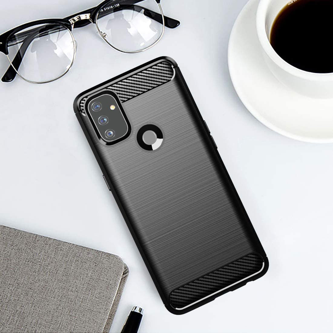OnePlus Nord N100 Hoesje Geborsteld TPU Flexibele Back Cover Zwart afbeelding 2