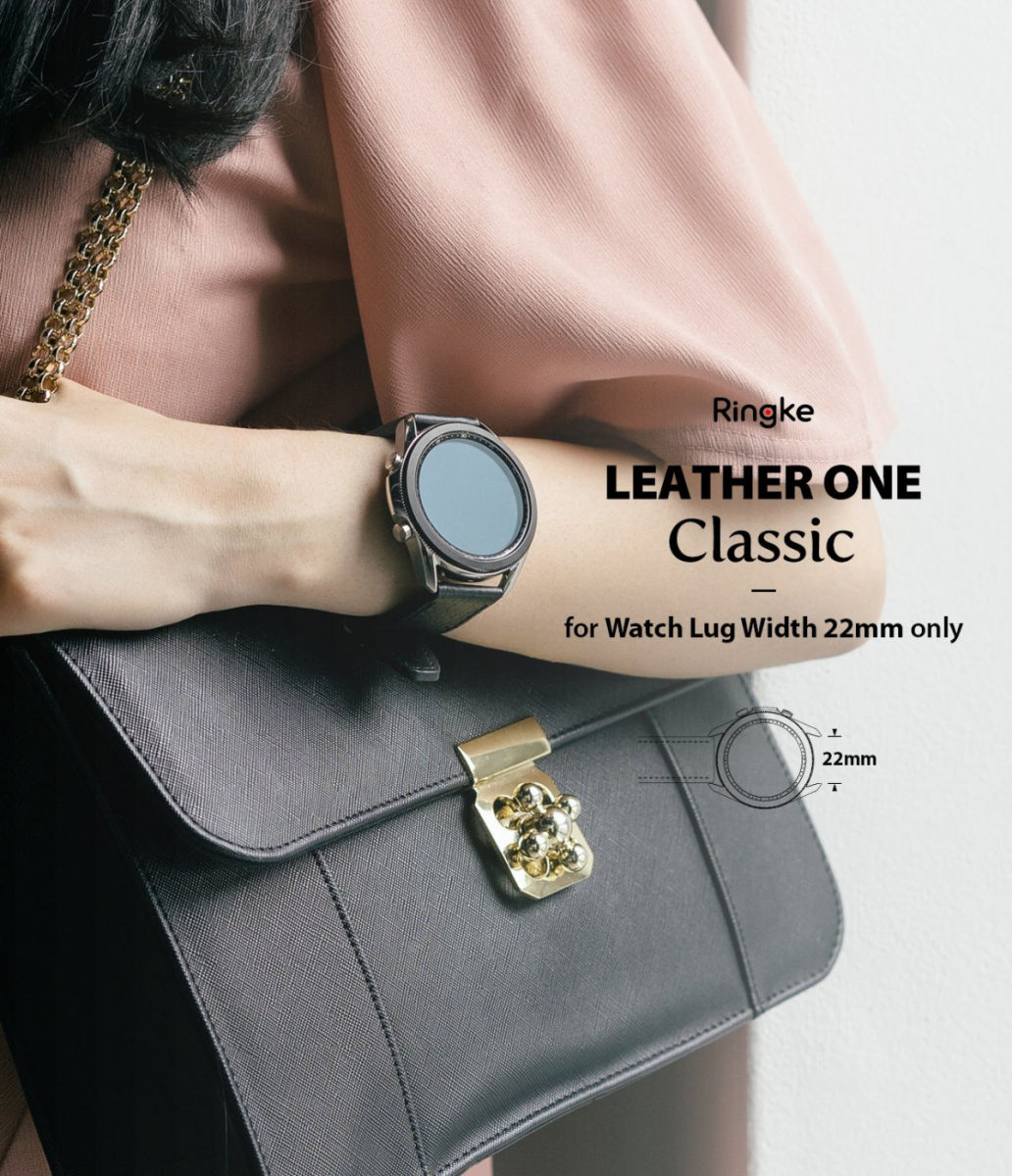 Ringke Leather One Universeel Smartwatch Bandje Leer 22MM Zwart afbeelding 2