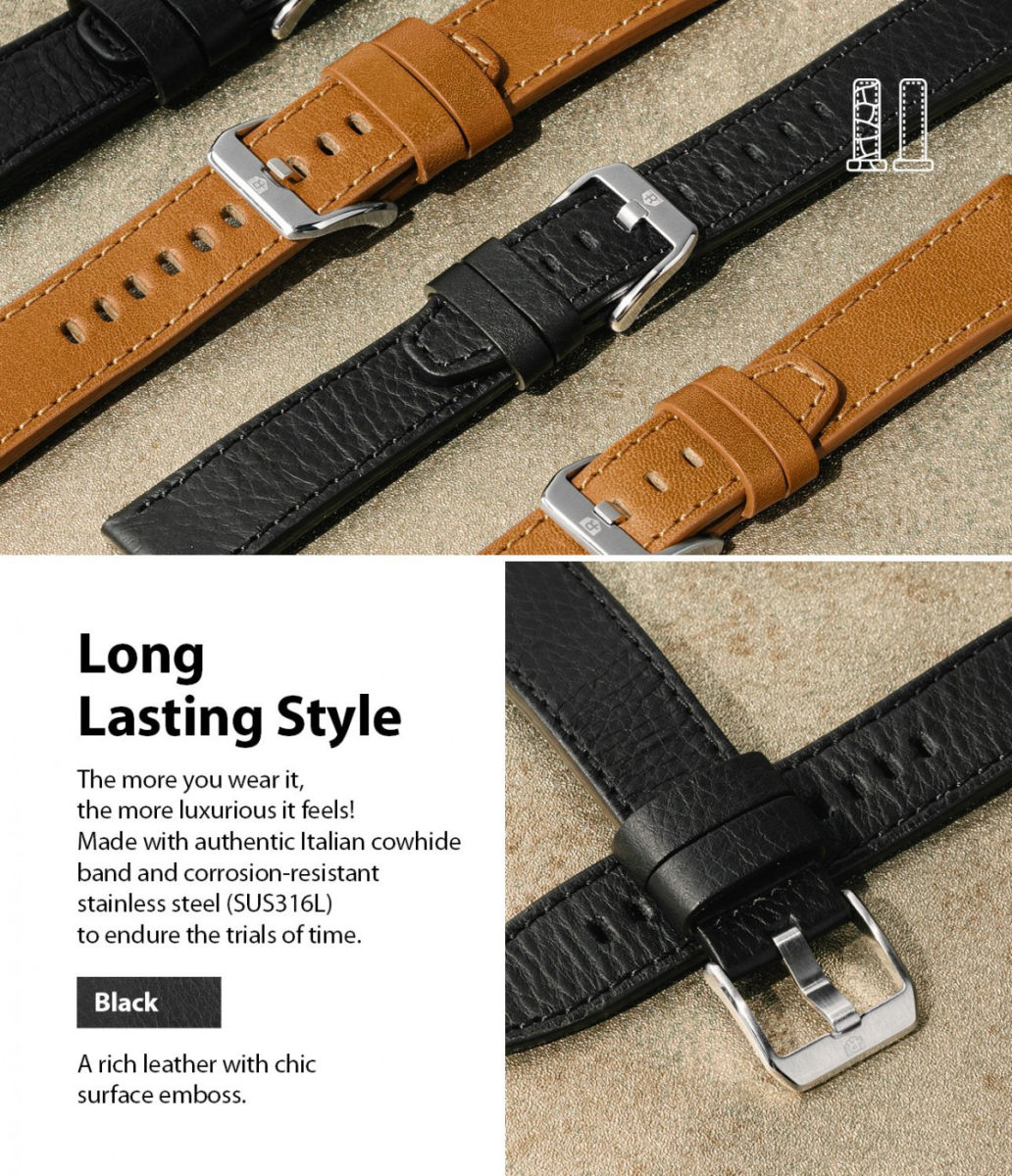 Ringke Leather One Universeel Smartwatch Bandje Leer 22MM Zwart afbeelding 6