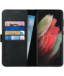 Rosso Deluxe Samsung Galaxy S21 Ultra Hoesje Wallet Case Leer Zwart
