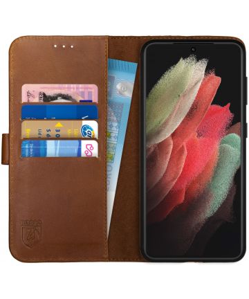 Rosso Deluxe Samsung Galaxy S21 Ultra Hoesje Wallet Case Leer Bruin Hoesjes