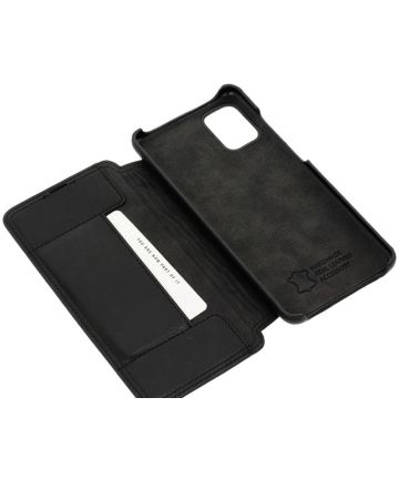 Minim Samsung Galaxy A41 Hoesje Echt Leer Book Case Zwart Hoesjes