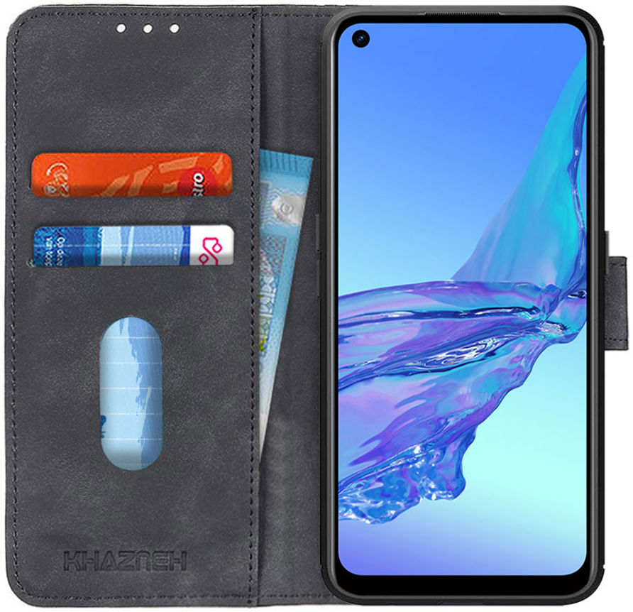KHAZNEH Oppo A53 / A53s Hoesje Retro Wallet Book Case Zwart afbeelding 1