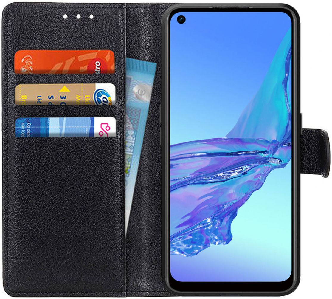 Oppo A53 / A53s Hoesje Litchi Skin Portemonnee Hoesje Zwart afbeelding 1