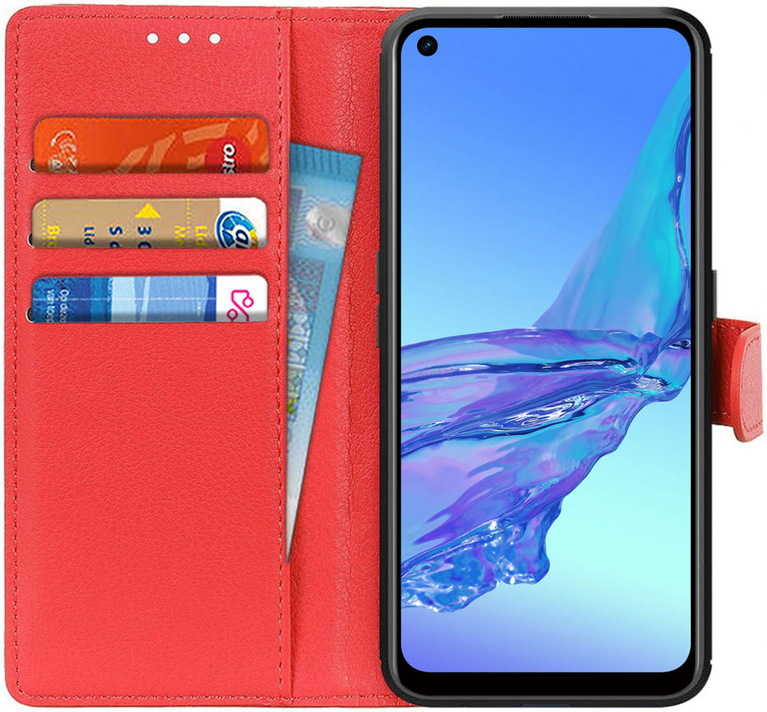 Oppo A53 / A53s Hoesje Litchi Skin Portemonnee Hoesje Rood afbeelding 1