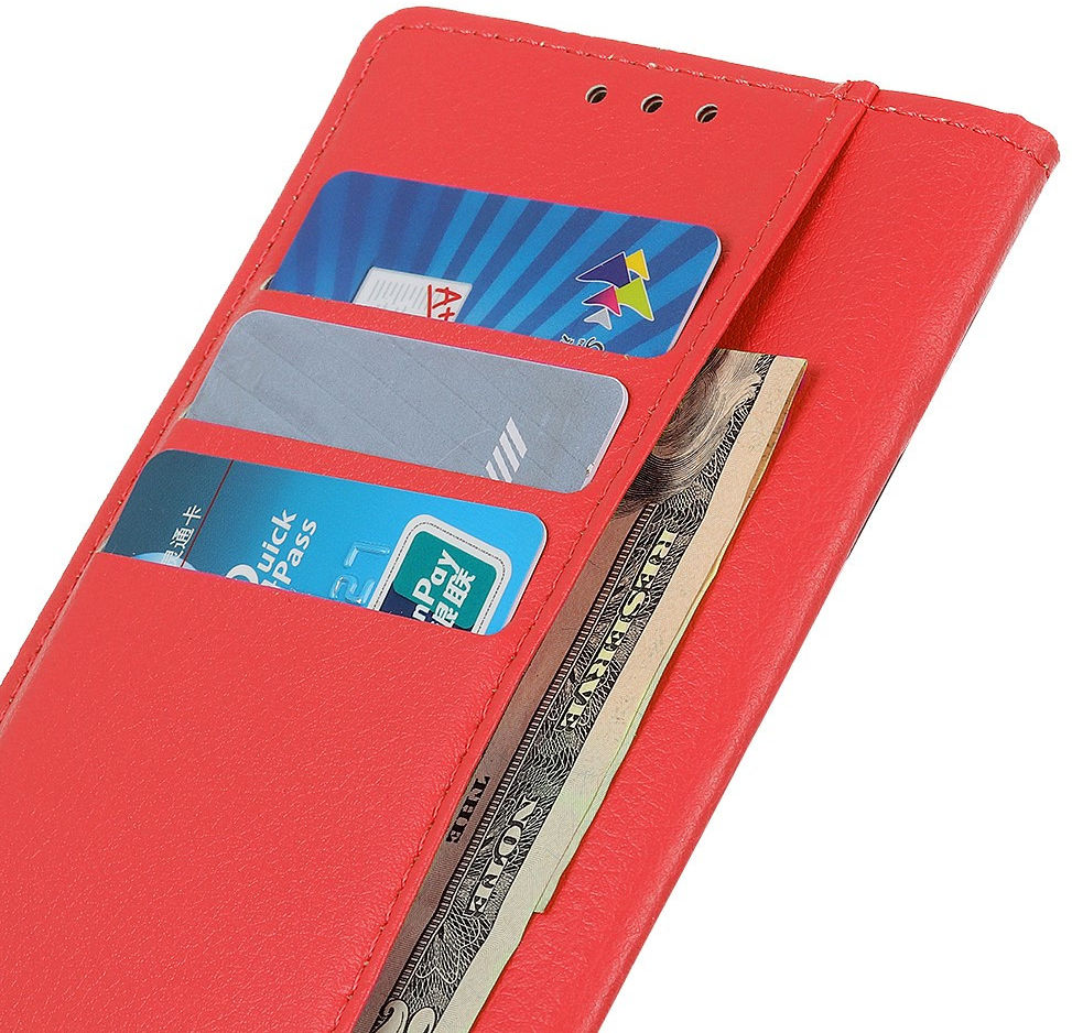 Oppo A53 / A53s Hoesje Litchi Skin Portemonnee Hoesje Rood afbeelding 3