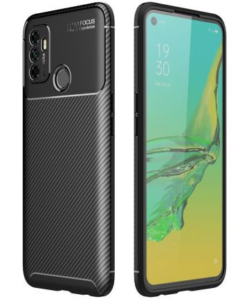 Oppo A53 / A53s Hoesje Siliconen Carbon TPU Back Cover Zwart Hoesjes