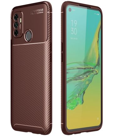 Oppo A53 / A53s Hoesje Siliconen Carbon TPU Back Cover Bruin Hoesjes