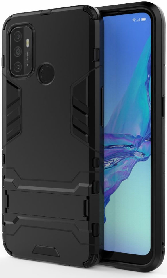 Oppo A53 / A53s Hoesje Hybride Back Cover met Kickstand Zwart afbeelding 1