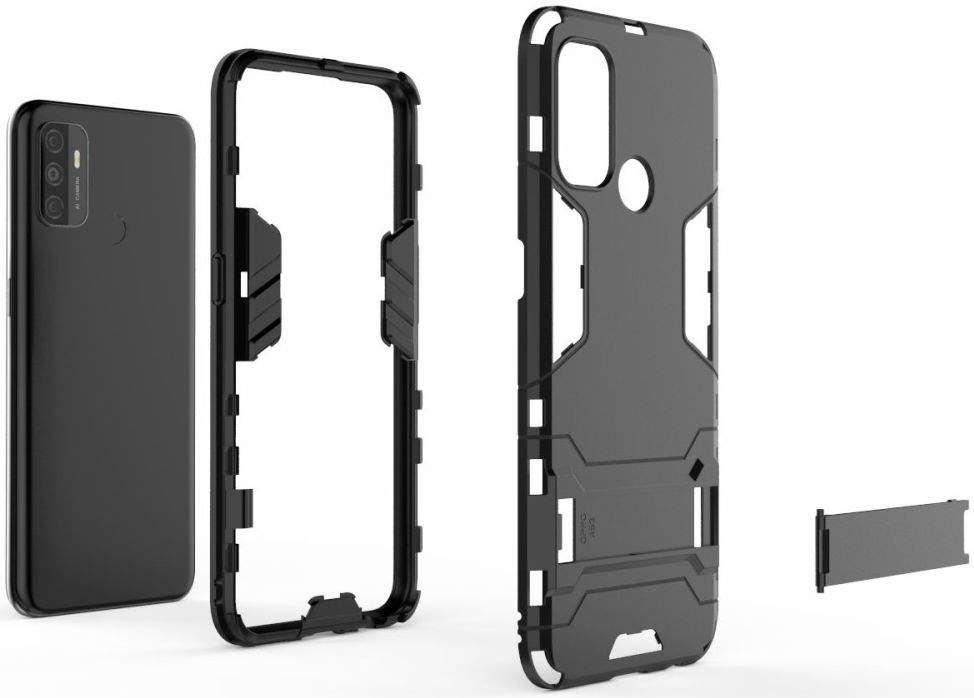 Oppo A53 / A53s Hoesje Hybride Back Cover met Kickstand Zwart afbeelding 4