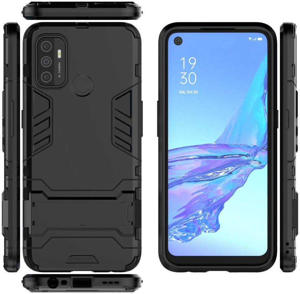 Oppo A53 / A53s Hoesje Hybride Back Cover met Kickstand Zwart afbeelding 7