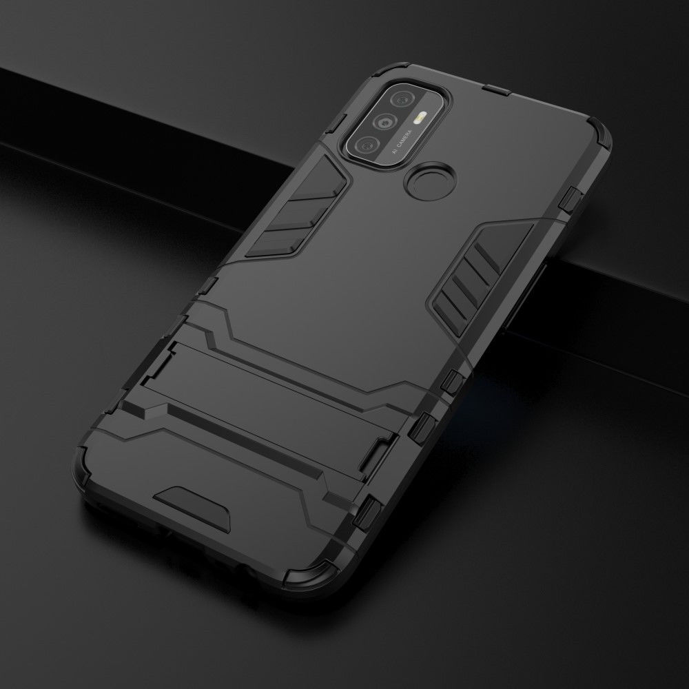 Oppo A53 / A53s Hoesje Hybride Back Cover met Kickstand Zwart afbeelding 8