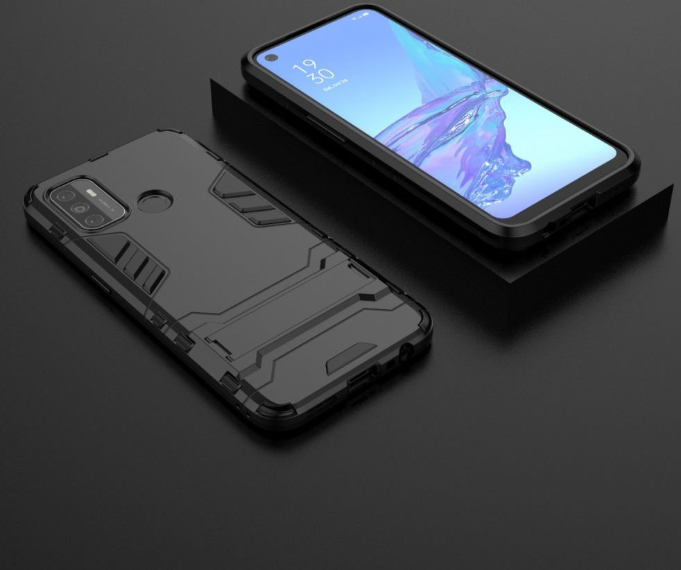 Oppo A53 / A53s Hoesje Hybride Back Cover met Kickstand Zwart afbeelding 9