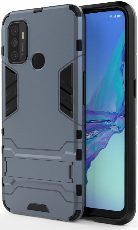 Oppo A53 / A53s Hoesje Hybride Back Cover met Kickstand Blauw afbeelding 1
